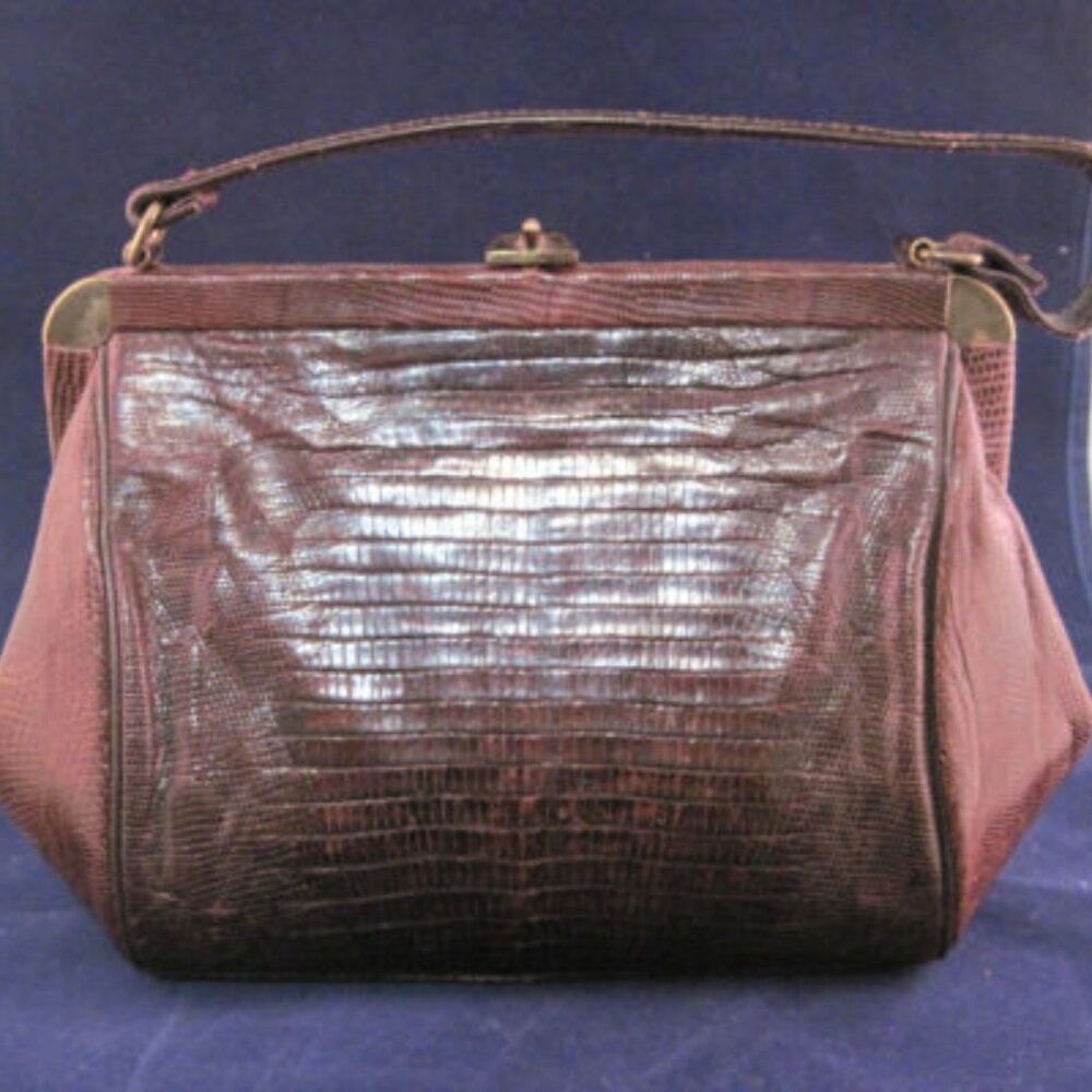Vintage Alligator Handbag Purse Gold Toned Clasp 30's 40's Evening Bag